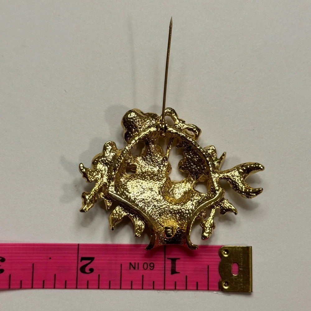 Vintage Gold‎ Tone Enamel Flower Basket Brooch Pink Blue Pansy Floral Pin
